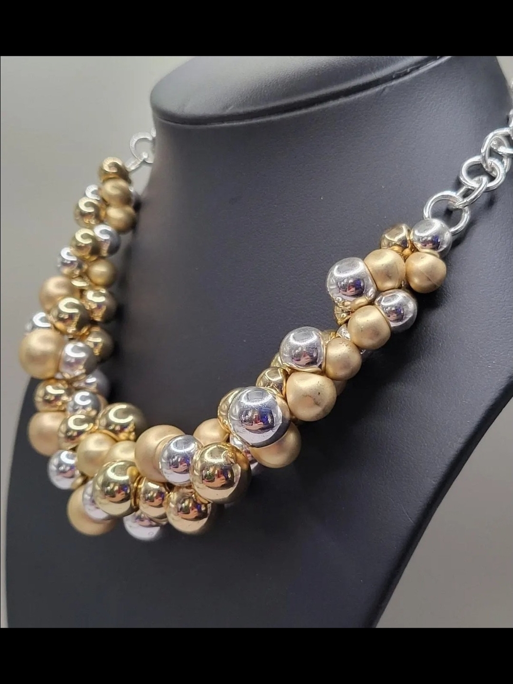 Liz Claiborne Vintage Necklace-Two-Tone Gold and Silver Cluster Bead $22